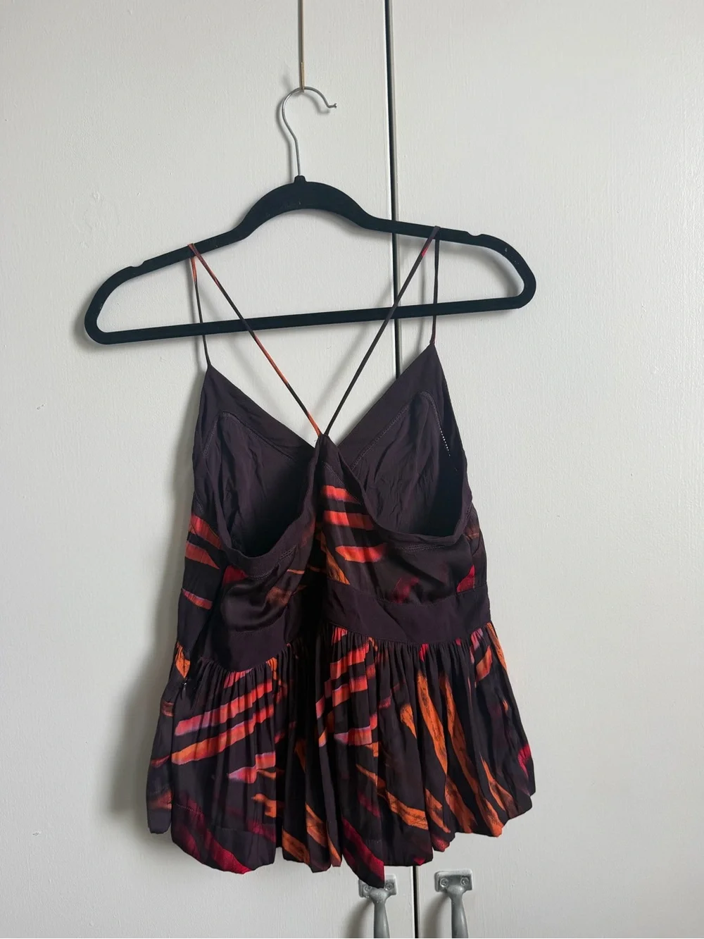Free People Sleeveless V-Neck Multi-Stripe Peplum Top in Deep Plum and Orange